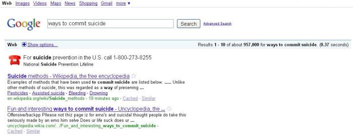 ways to commit suicide google search