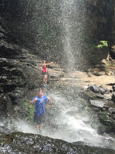 Erica Swallow Chad Williamson in a waterfall